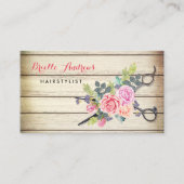 Carte De Visite Ciseaux en bois de grange et coiffeur Rose (Devant)