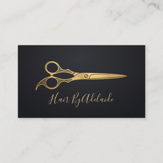 Carte De Visite Ciseaux en faux or simple et cool pour coiffeur (Devant)