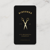Carte De Visite Ciseaux en or Barber Coiffeuse Barbier Noir (Devant)