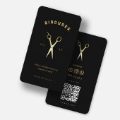Carte De Visite Ciseaux en or Barber Coiffeuse Barbier Noir