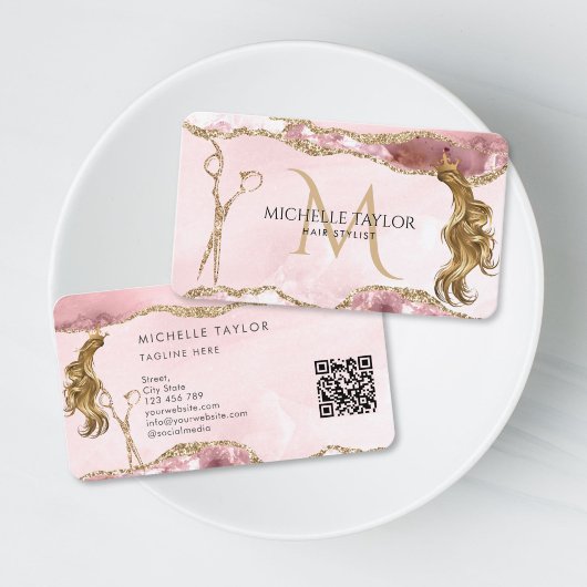 Carte De Visite Ciseaux en or modernes Code QR monogrammé pour coi