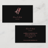 Carte De Visite Ciseaux en or rose et peigne noir (Devant / Derrière)