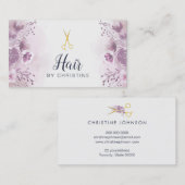 Carte De Visite ciseaux et décoration fleurie violette (Devant / Derrière)