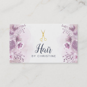 Carte De Visite ciseaux et décoration fleurie violette