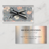 Carte De Visite Ciseaux et peigne | Floral Pattern Arrière - plan (Devant / Derrière)