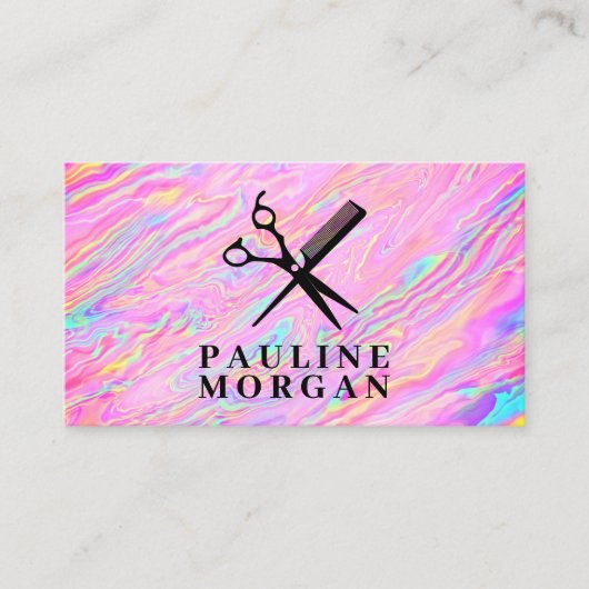 Carte De Visite Ciseaux et peigne | Iridescente holographique (Devant)