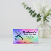 Carte De Visite Ciseaux et peigne | Rainbow Iridescente Arrière -  (Debout devant)