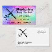 Carte De Visite Ciseaux et peigne | Rainbow Iridescente Arrière -  (Devant / Derrière)