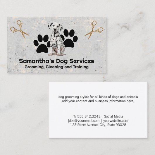 Carte De Visite Ciseaux fantaisistes | Paw chien | Chiot dalmate (Devant / Derrière)