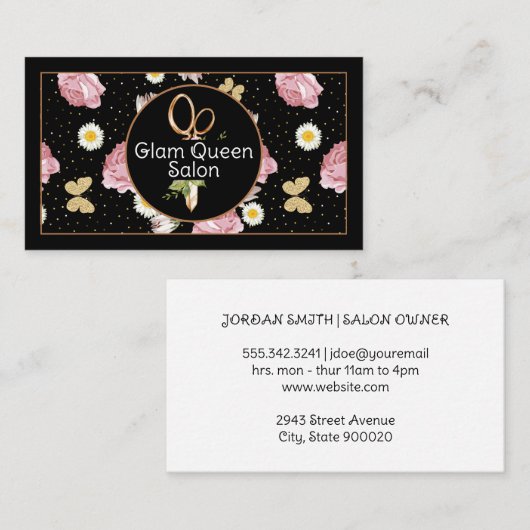 Carte De Visite Ciseaux | Fleurs et papillons (Devant / Derrière)