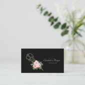 Carte De Visite Ciseaux Fleurs Or Professionnels (Debout devant)