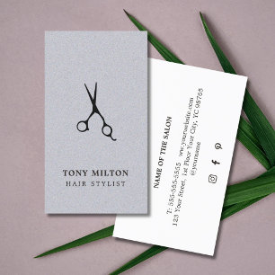Carte De Visite Ciseaux Gris Noir Texture Élégante Coiffeur