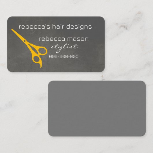 Carte De Visite ciseaux jaunes et gris coiffeur coiffeur salon per (Devant / Derrière)