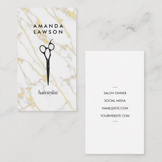 Carte De Visite Ciseaux | Marbre d'or blanc (Devant / Derrière)