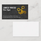 Carte De Visite Ciseaux métalliques d'or et logo de cheveux (Devant / Derrière)