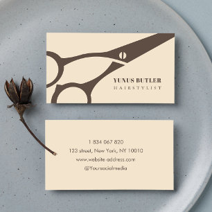Carte De Visite Ciseaux Minimalistes de Coiffeur Beige