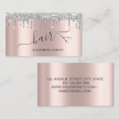 Carte De Visite Ciseaux modernes Parties scintillant argent  Rose  (Devant / Derrière)
