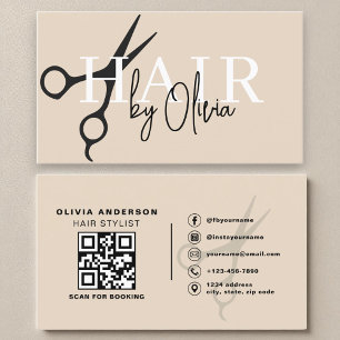 Carte De Visite Ciseaux neutres modernes QR Code Hair Styliste