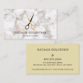 Carte De Visite Ciseaux noir et or en marbre coiffeuse (Devant / Derrière)