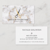 Carte De Visite Ciseaux noir et or en marbre coiffeuse (Devant / Derrière)