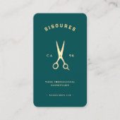 Carte De Visite Ciseaux or Barbier Turquoise foncé Barbre minimal (Devant)