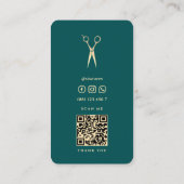 Carte De Visite Ciseaux or Barbier Turquoise foncé Barbre minimal (Dos)