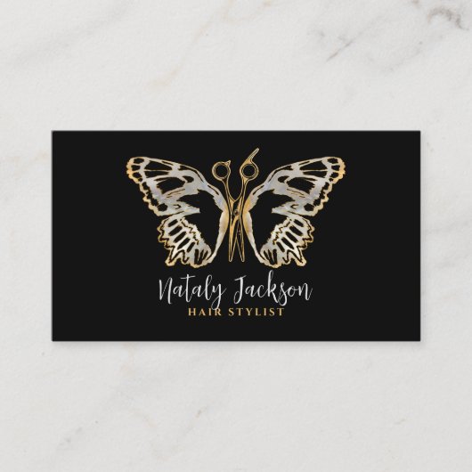 Carte De Visite Ciseaux or et perle et papillon stylish (Devant)