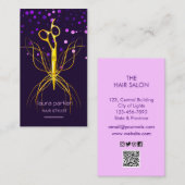 Carte De Visite Ciseaux Or Violet Coiffeur Professionnel (Devant / Derrière)