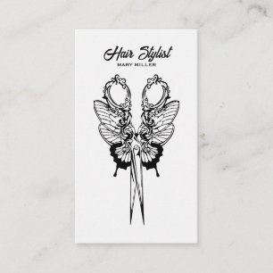 Carte De Visite Ciseaux papillon gothiques verticaux pour coiffeur
