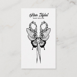 Carte De Visite Ciseaux papillon gothiques verticaux pour coiffeur