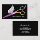 Carte De Visite ciseaux papillon sur coiffeur noir (Devant / Derrière)