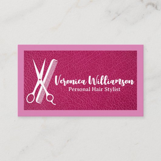 Carte De Visite Ciseaux Peigne | Logo de coiffeur | Cuir (Devant)