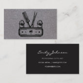 Carte De Visite Ciseaux Poteau en barbier | Texture grise (Devant / Derrière)