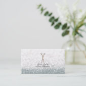 Carte De Visite Ciseaux Rose Gold Coiffeur Paillettes Blanches (Debout devant)