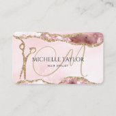 Carte De Visite Ciseaux Rose Gold Moderne Coiffeuse Monogramme (Devant)