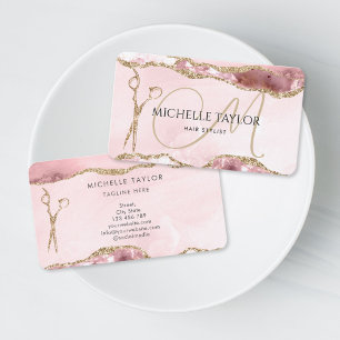 Carte De Visite Ciseaux Rose Gold Moderne Coiffeuse Monogramme