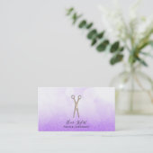 Carte De Visite Ciseaux Rose Gold Paillettes Violettes Coiffeur (Debout devant)