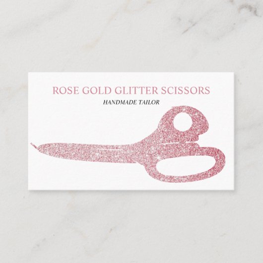 Carte De Visite Ciseaux Rose Gold Rose Pailleté (Devant)