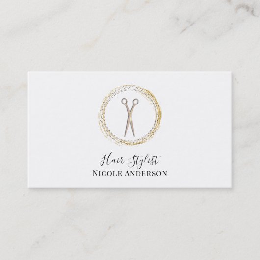 Carte De Visite Ciseaux Rose Gold Sparkle Cercle Coiffeur (Devant)