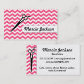 Carte De Visite ciseaux roses girly de chevron de coiffeur (Devant / Derrière)