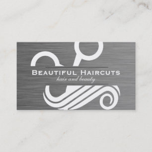 Carte De Visite Ciseaux Salon de coiffure Fond métallique gris