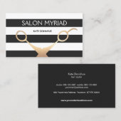 Carte De Visite Ciseaux Salon des cheveux rayés noir et blanc (Devant / Derrière)