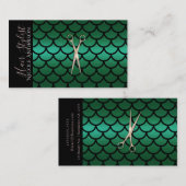 Carte De Visite Ciseaux Vert Coiffeur Sirène (Devant / Derrière)