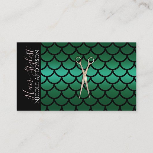 Carte De Visite Ciseaux Vert Coiffeur Sirène (Devant)