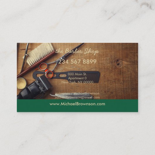 Carte De Visite Ciseaux vert foncé Razor Barbershop Photo (Dos)