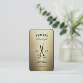 Carte De Visite Ciseaux verts barbier moderne Elégant Or (Debout devant)