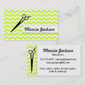 Carte De Visite ciseaux verts chartreuse de chevron de coiffeur (Devant / Derrière)