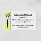 Carte De Visite ciseaux verts chartreuse de chevron de coiffeur (Dos)