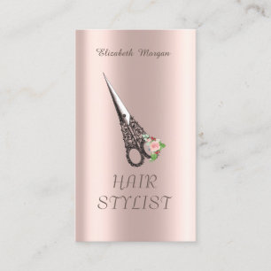 Carte De Visite Ciseaux Vintage Cheveux Rose Gold