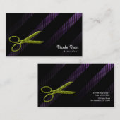 Carte De Visite Ciseaux violets et verts de coiffeur (Devant / Derrière)